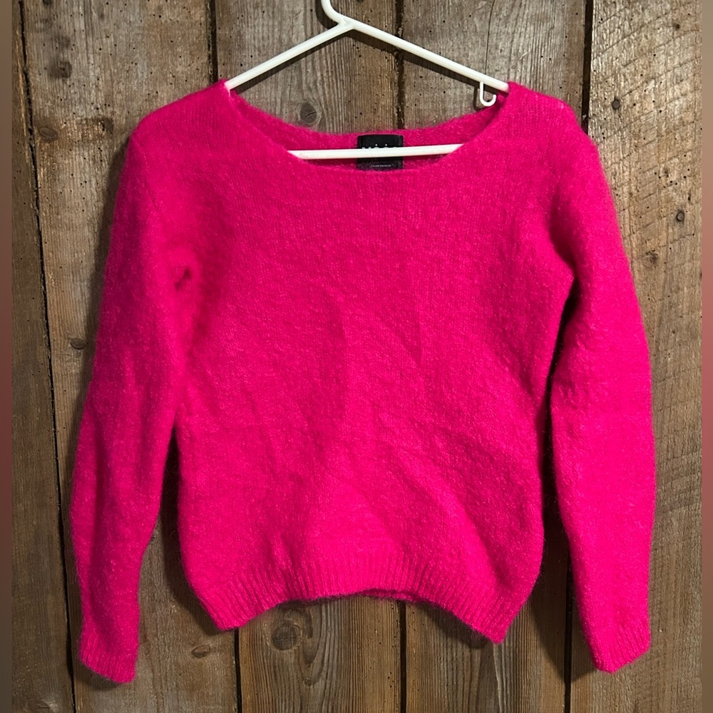 NOOS Italian Mohair Blend Sweater Hot Pink Fuzzy Knit S (Fits XS)